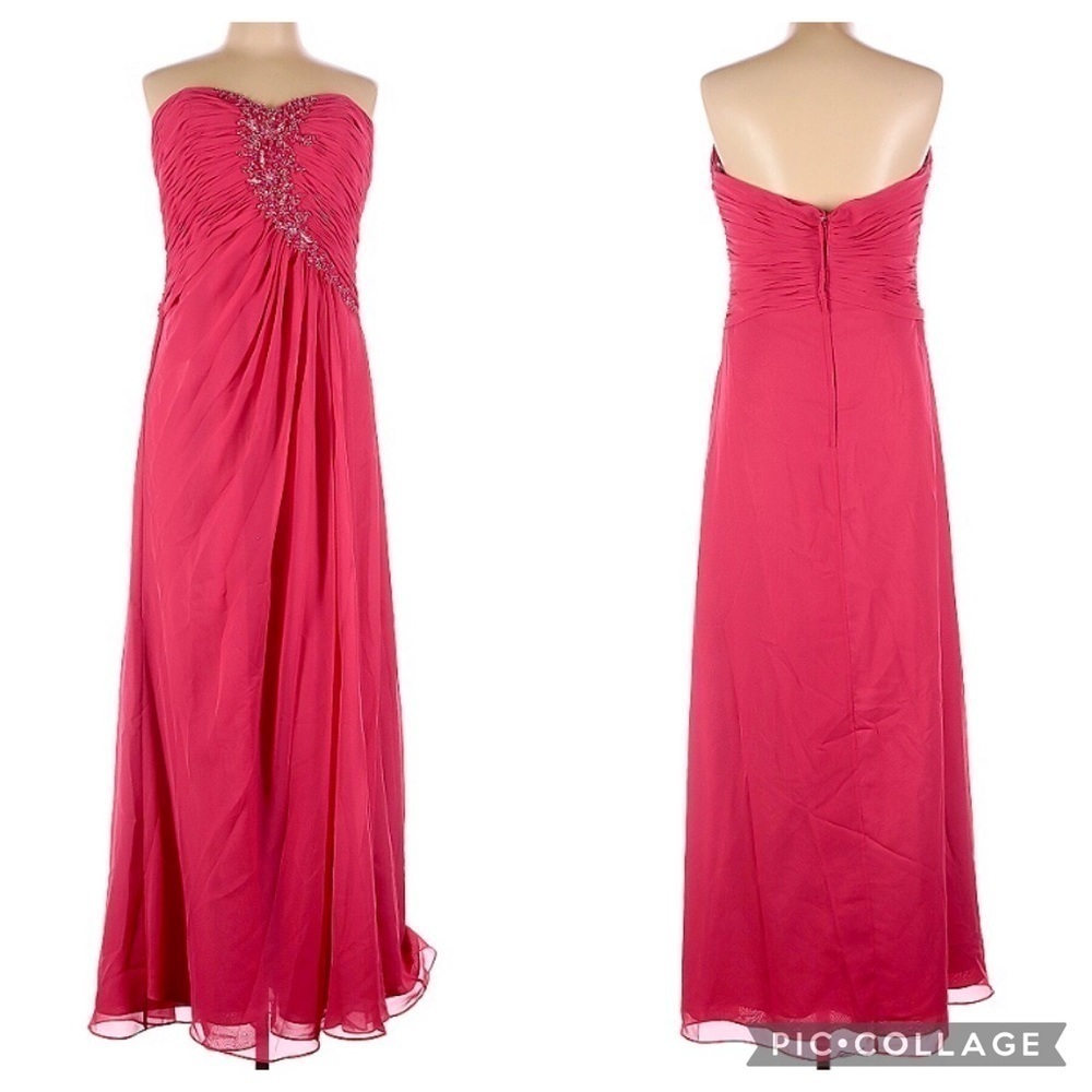 Jordan Caterina Collection Pink Floral Sequin Ruched Bodice Gown Dress Size 12